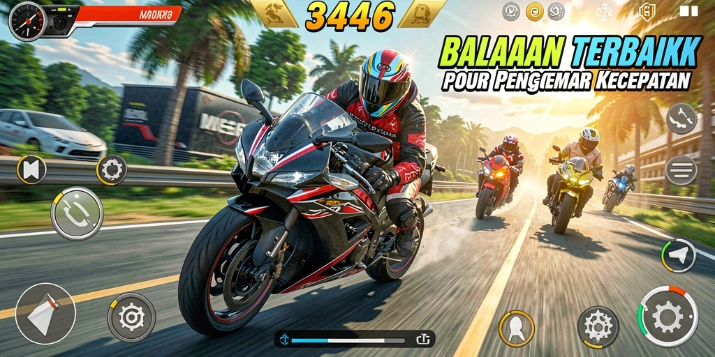 Tampilan utama gameplay seru dan cepat dari game balapan motor 3446.