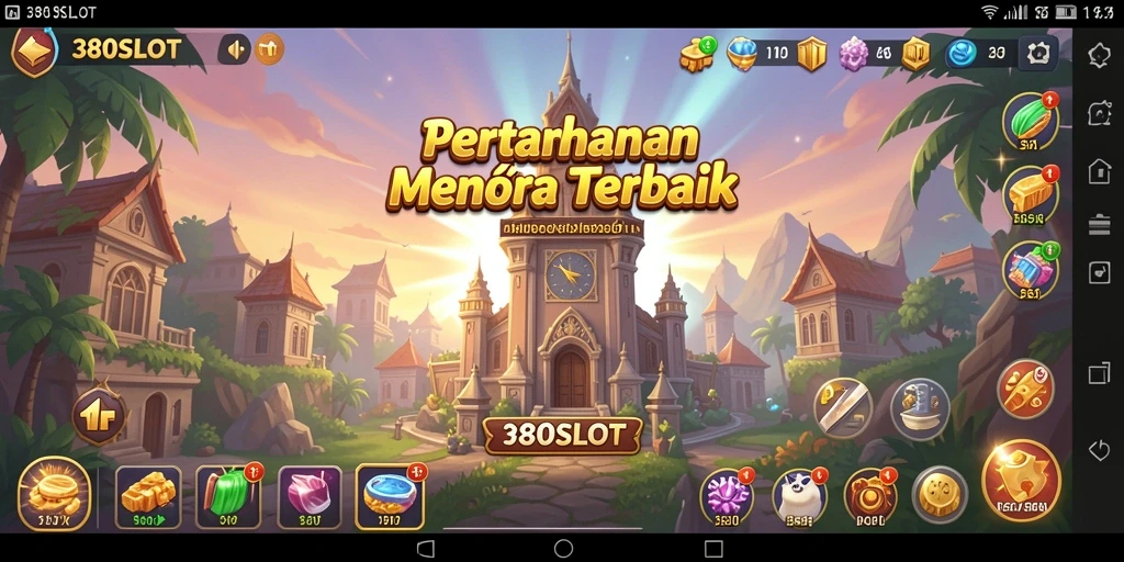 Tangkapan layar 380SLOT menampilkan aksi seru pertahanan menara.