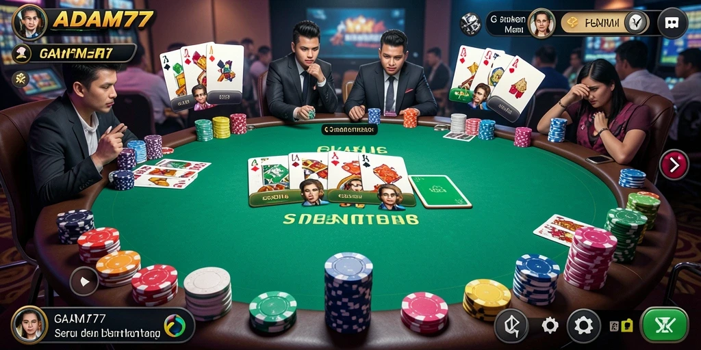 Screenshot gameplay poker seru di ADAM77.