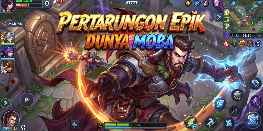 Screenshot gameplay AT777 yang memperlihatkan aksi seru dalam arena MOBA.