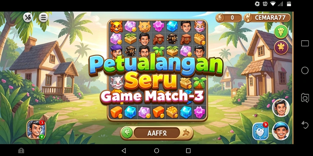 Tangkapan layar gameplay CEMARA77 yang penuh tantangan Match-3.