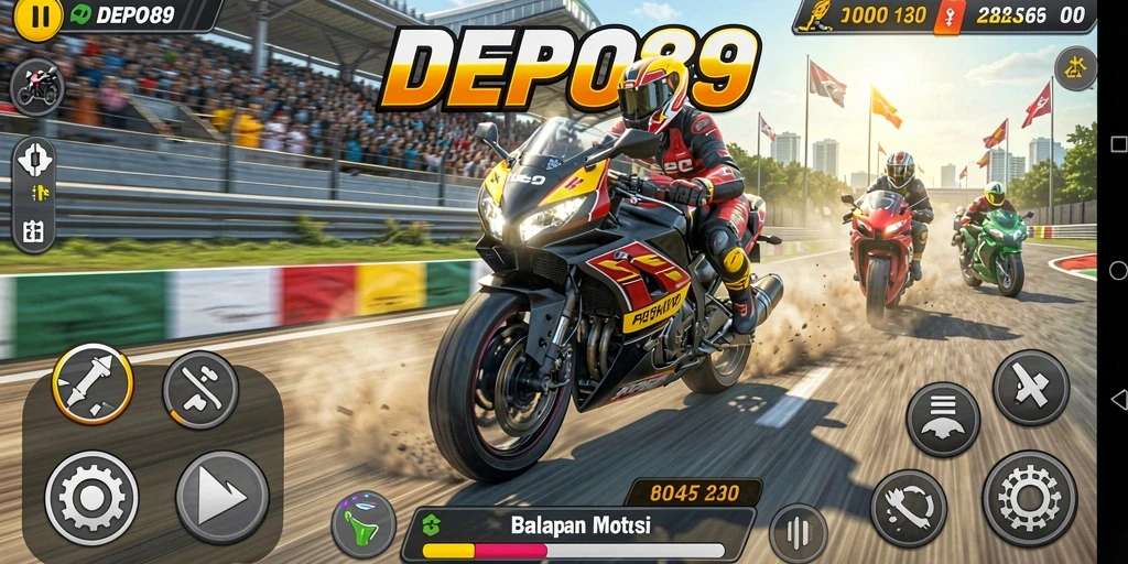 Tampilan menggugah dari gameplay balapan motor yang intens.