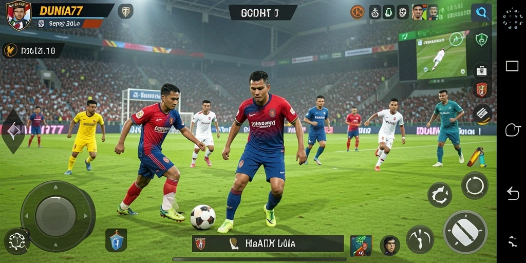 Aktivitas gameplay seru dalam DUNIA77 dengan grafis sepak bola yang menakjubkan.