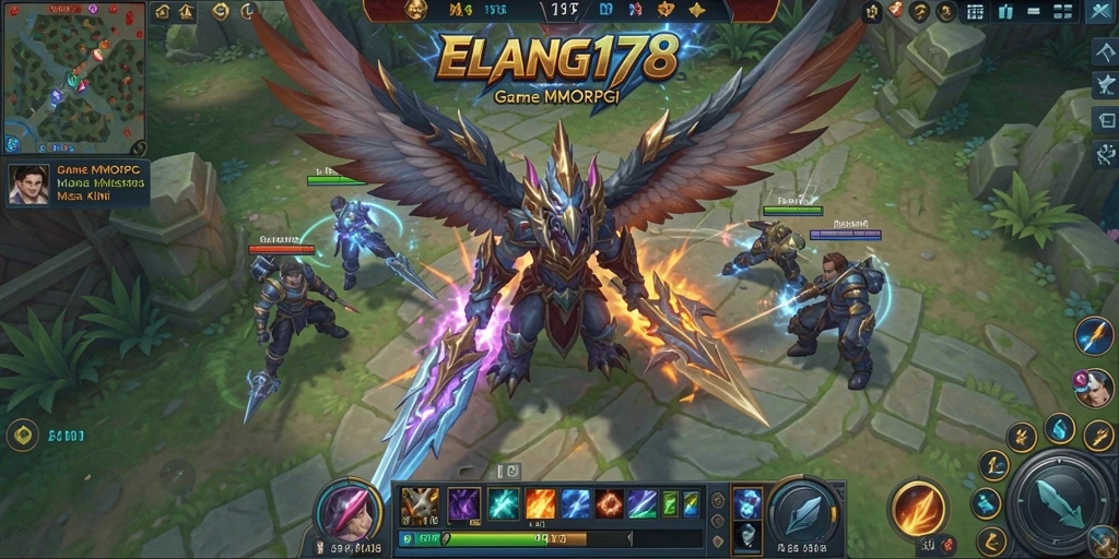 Tampilan gameplay ELANG178 yang menampilkan pertarungan seru dan dunia fantastis.