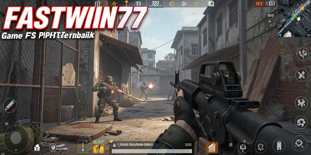 Tampilan gameplay seru dalam pertempuran FPS yang intens.