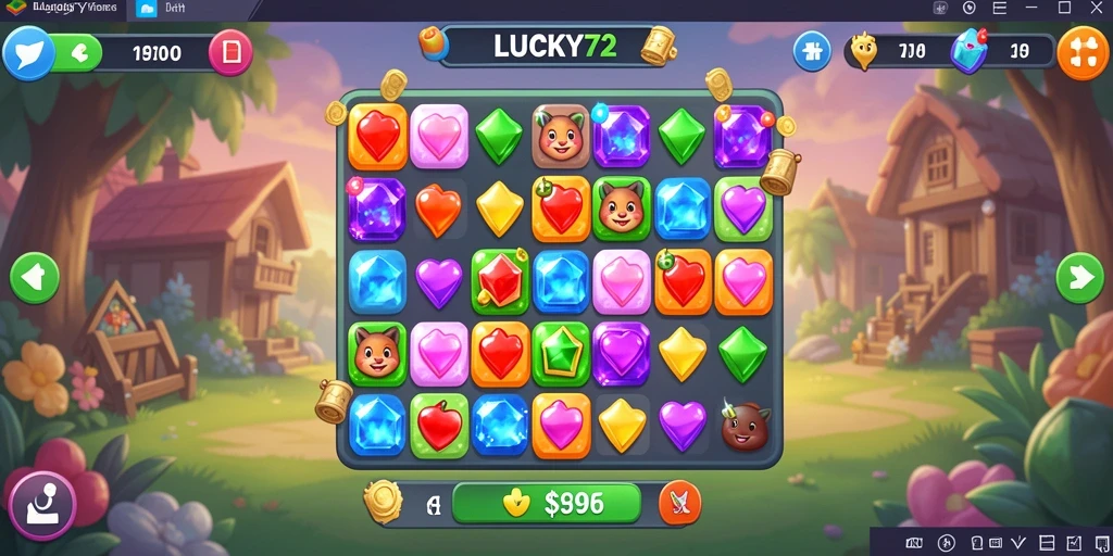 Gameplay seru LUCKY72 dengan pencocokan permata yang menantang.