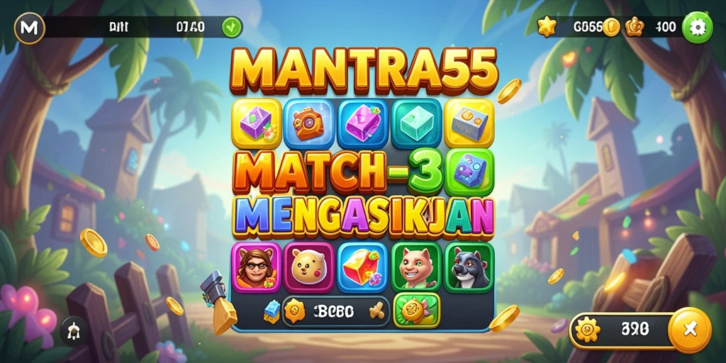 Screenshot gameplay MANTRA55 menampilkan kombinasi warna-warni yang menawan.