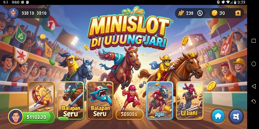 Tangkapan layar gameplay MINISLOT yang menampilkan balapan seru.