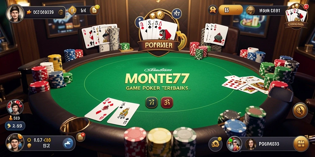 Tampilan gameplay Poker yang seru dan kompetitif di MONTE77.