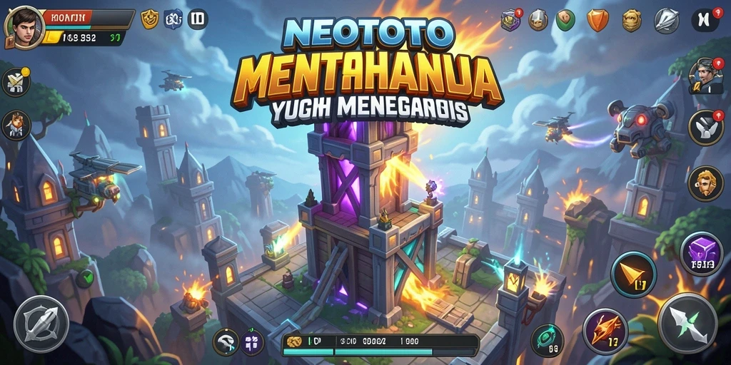Tangkapan layar gameplay NEOTOTO menampilkan menara pertahanan yang strategis.