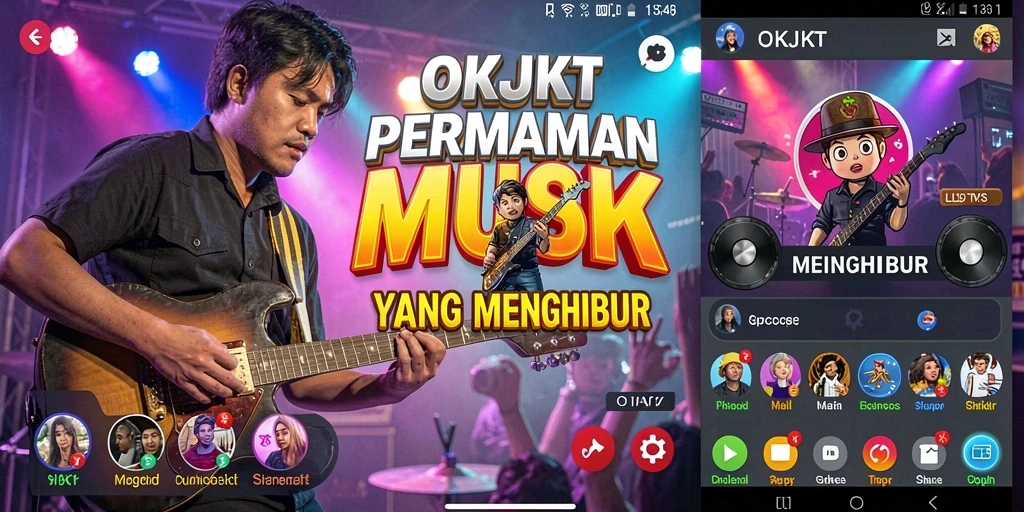 Tangkapan layar utama dari game OKJKT menampilkan tantangan permainan musik yang seru.