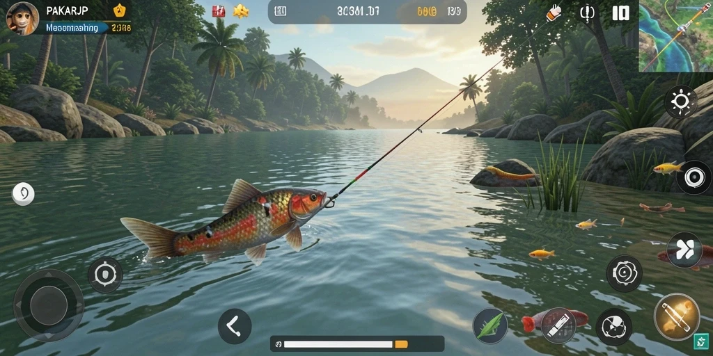 Tampilan gameplay PAKARJP yang menarik saat menangkap ikan.
