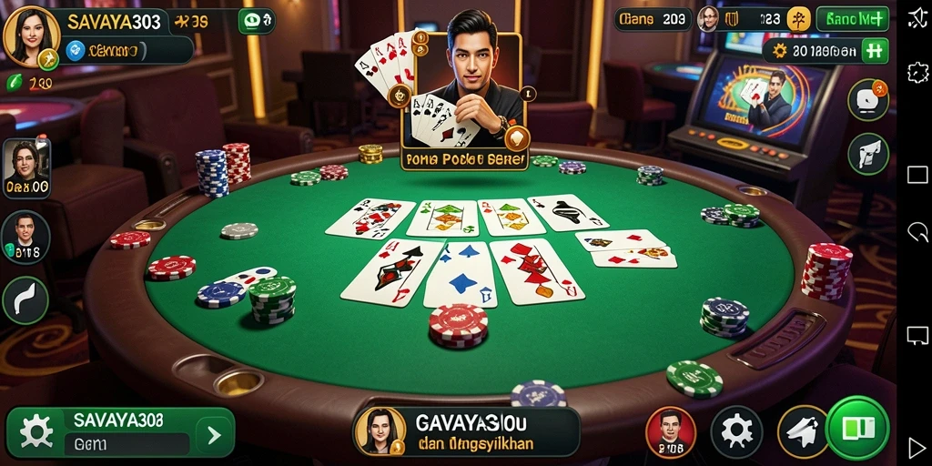 Tampilan gameplay Poker menegangkan dengan grafis yang memukau.