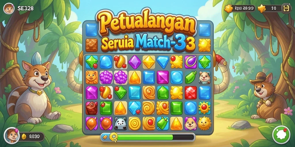 Tangkapan layar permainan SE328 menampilkan aksi seru dalam gaya Match-3.