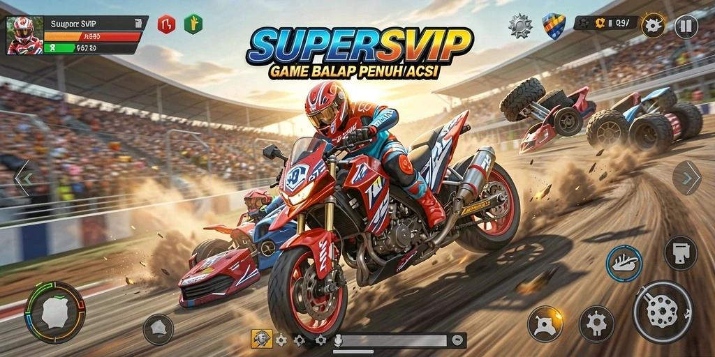 Tampilan menarik dari gameplay balapan di SUPERSVIP.